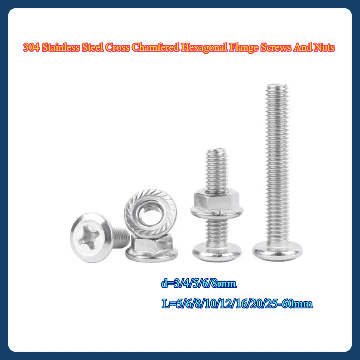 

Complete Set Of 304 Stainless Steel Cross Chamfered Hexagonal Flange Screws And Nuts