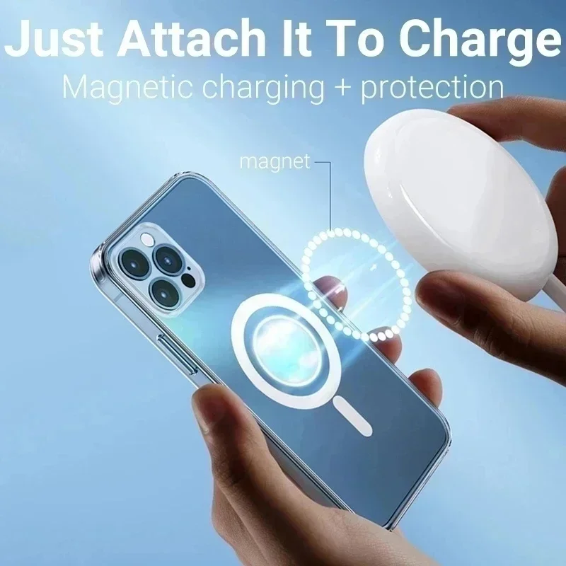 Original For Magsafe Magnetic Transparent Case For iPhone 16 15 12 11 13 14 Pro Max Plus XR XS MAX Wireless Charging Cover