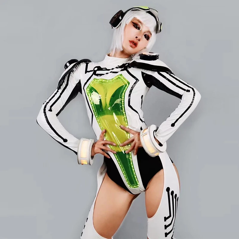 Future Sense Creative Dancer Stage Costume Bar Gogo Show Performance Clothing Sexy Hollow Out LED Jumpsuit Festival Wear VDB7160