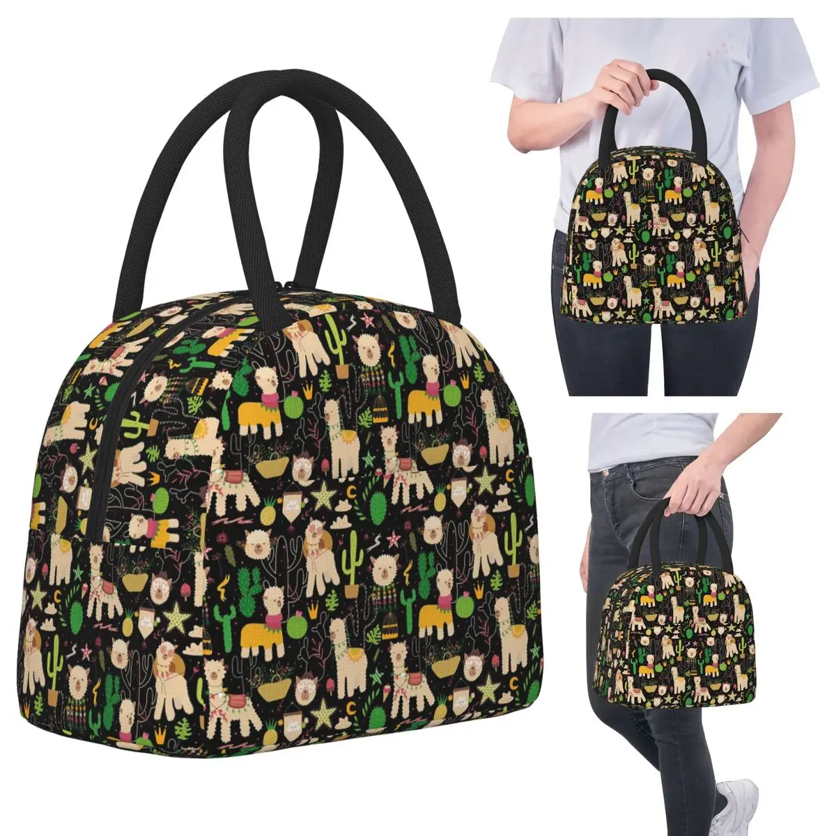 

Cute Alpaca Cactus And Sheep Pattern Insulated Lunch Bag for Kids School Cooler Thermal Food Box Tote Leakproof Lunch Boxes