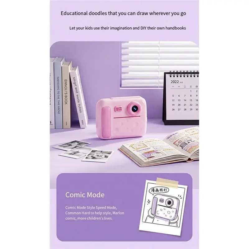 Children For Kids Camera 1080P Screen Digital Video Camera For Kids Instant Print Mini Print Thermal Paper 48MP