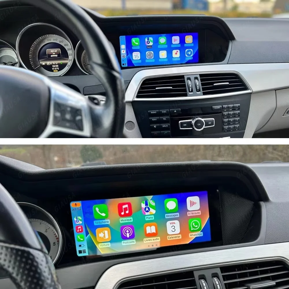 Android14 راديو تلقائي لاسلكي Carplay لمرسيدس C Class W204 2011-2014 سيارة مشغل وسائط متعددة BT WIFI SIM ستيريو GPS رئيس وحدة