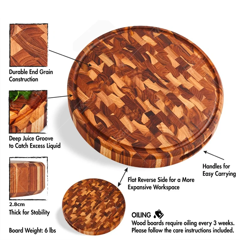 WXCOO Acaci Round Wood Cutting Board Food Grade Chopping Board Double-sided for Meat Vegetables Bread Kitchen Gadget