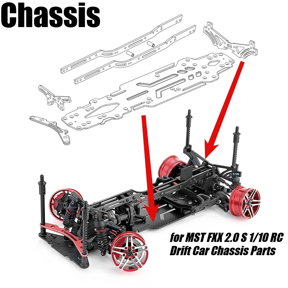 1Set Carbon Fiber Damper Stay Lower Deck Upgrade Kit for MST FXX 2.0 S 1/10 RC Drift Car Chassis Parts