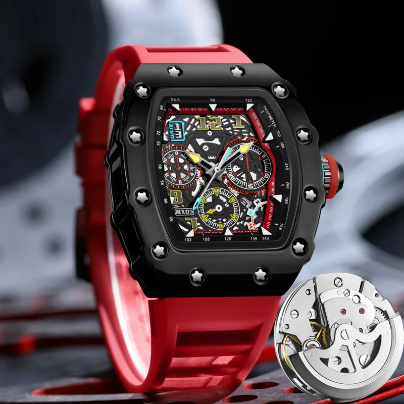 Bucket Shaped Hollowed Out Watch for Men Richard's Luminous Calendar Mens Watch Quartz Needle Watches for Men