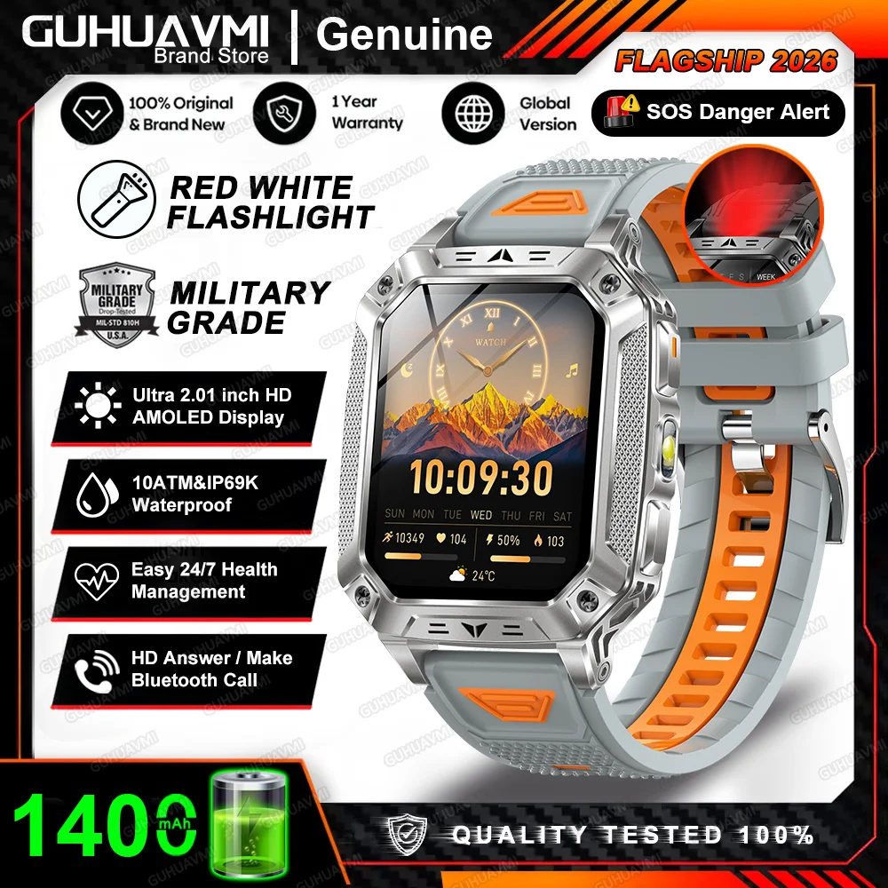 2026 Nieuwe Ingebouwde 1400mAh Supergrote Batterij Heren Smartwatch Outdoor GPS 2.01" AMOLED Scherm 10ATM Waterdicht BT Oproep Smartwatch