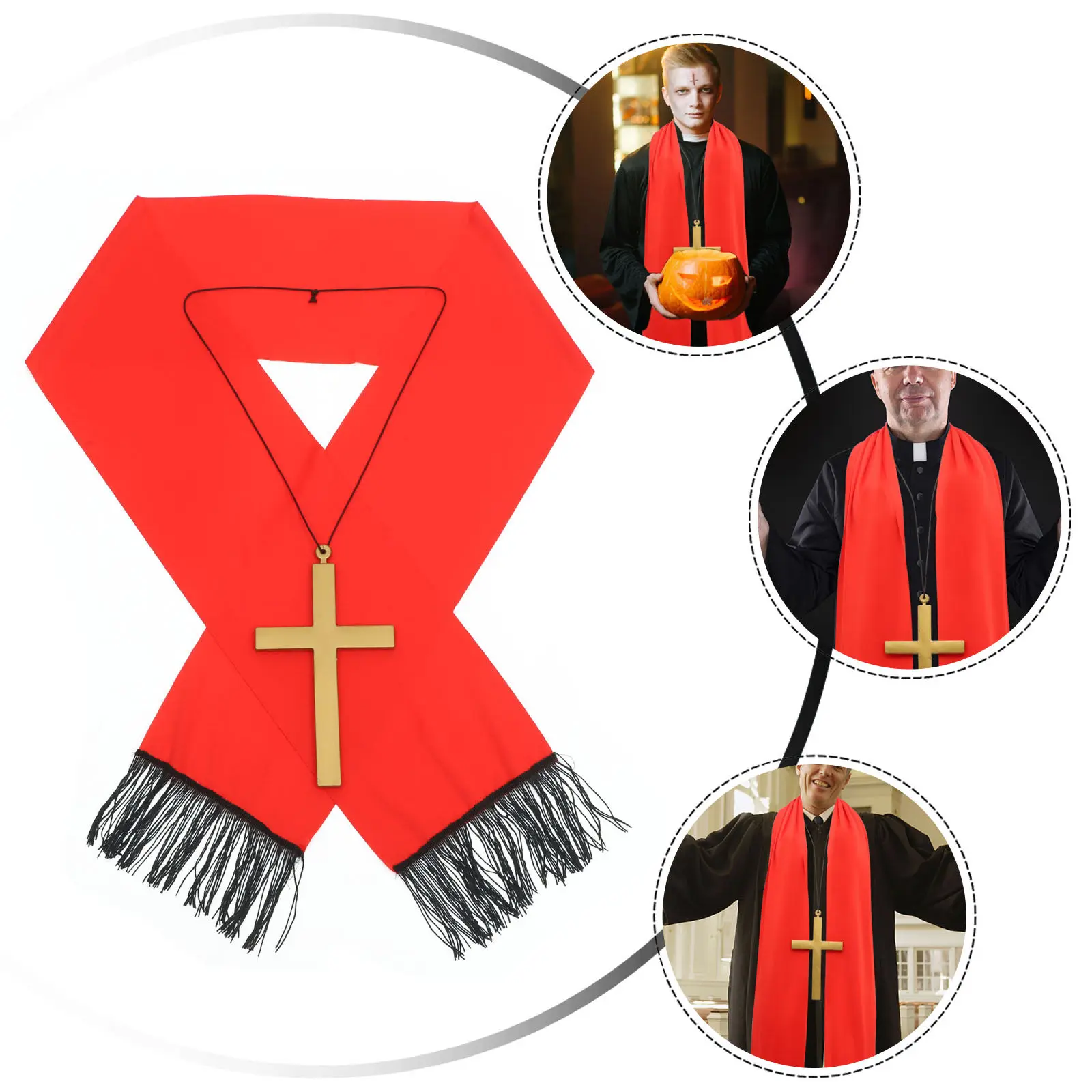 

1 Set Of Props Halloween Cosplay Accessory Nun Cross Charm Scarf Outfit For Party Bar Dance Performance Costume Priest Stole