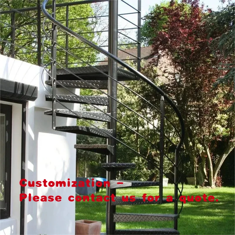 

custom.Outdoor Weatherproof Staircase Villas Anti-Slip Wrought Iron Steps with Powder-Coated Steel Frame