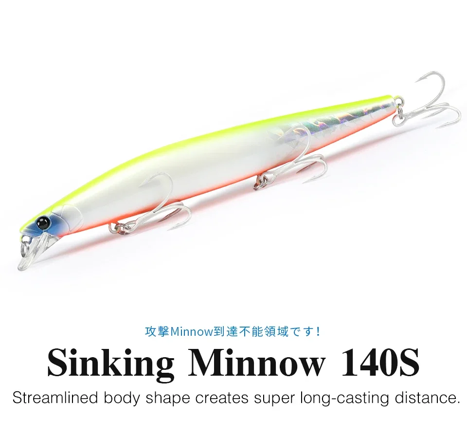 TSURINOYA Top Fishing Lure Sinking Minnow DW92 140mm 26g Saltwater Black Bass Pike Long Casting Hard Baits Tungsten Weight