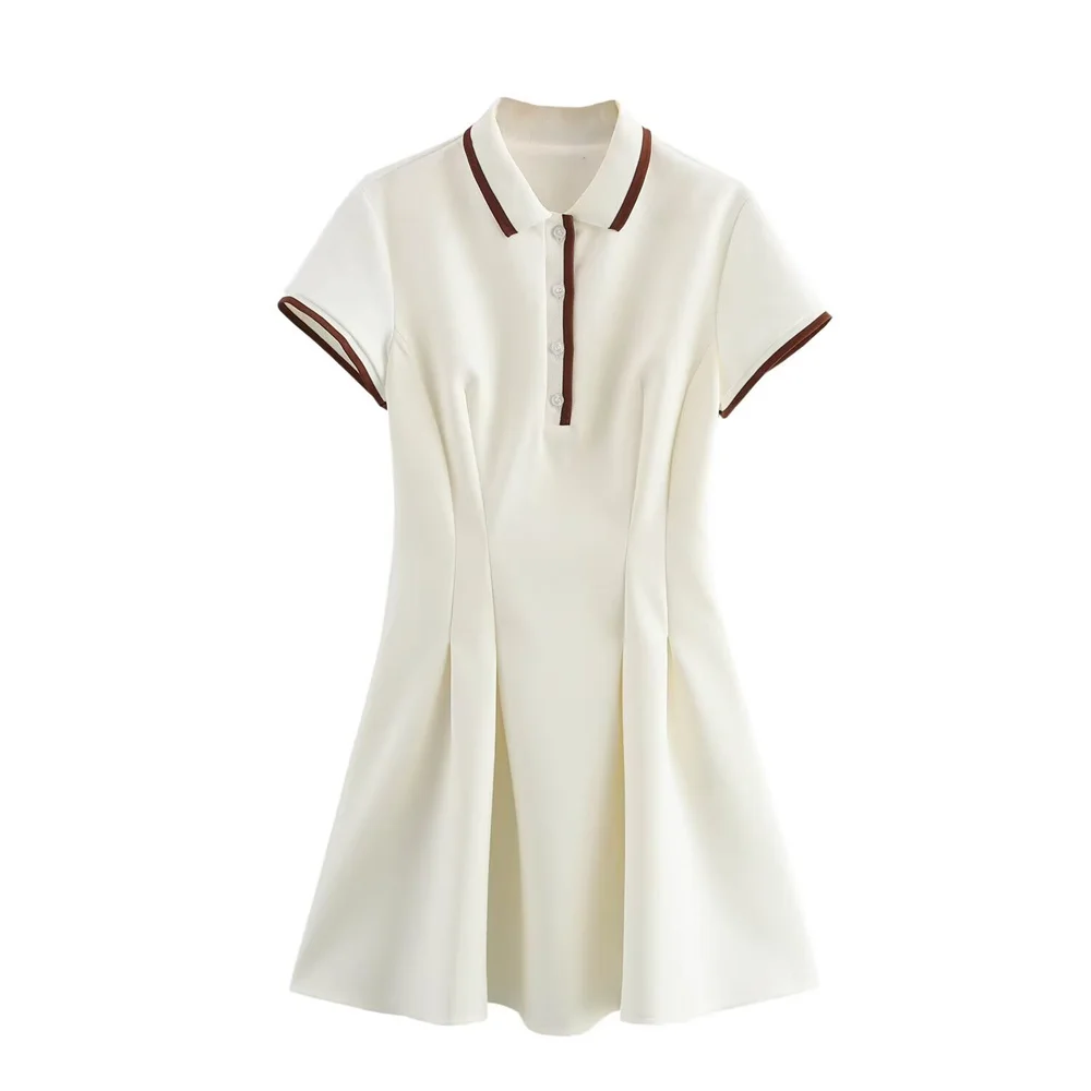 BM&MD&ZA Robes polo à manches courtes pour femme en col contrasté blanc et ivoire pour un style preppy et décontracté