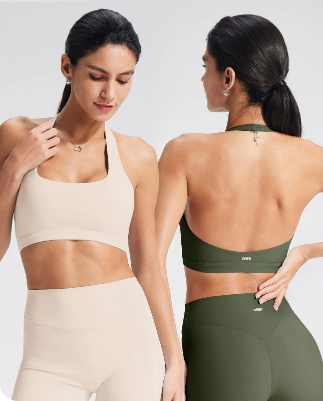 Women Halter Sports Bra Square Neck Backless Yoga Crop Top Removable Padded Shockproof Gym Running Workout Fitness Vest