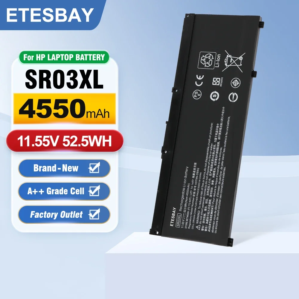 ETESBAY SR03XL 4550mAh For Hp Pavilion 15-cx0003ng 15-CX0058WM 15-CX CX0056WM Envy X360 15-CN 15-CP 17-BW Series  Laptop Battery