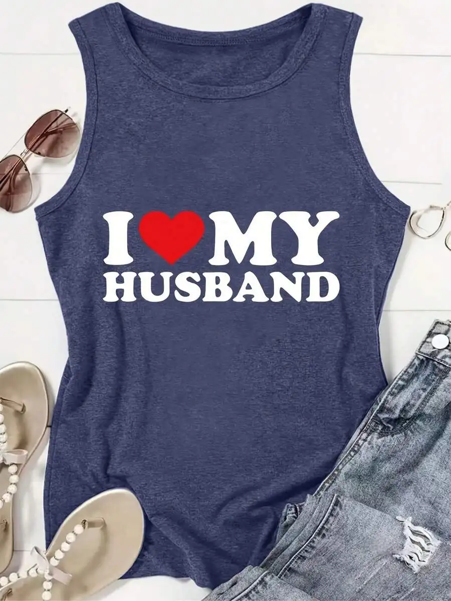 

I Love My Husband Print Sleeveless Tank Top For Women Casual Loose Summer Top