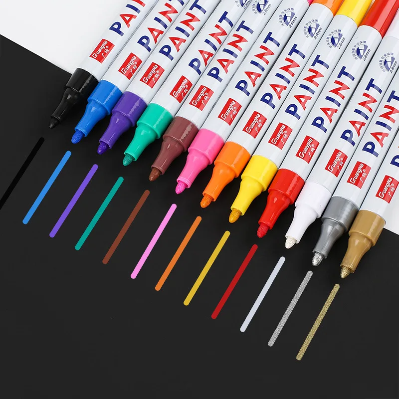 4Pcs ที่มีสีสัน Marker สีกันน้ำสีขาวยางล้อยางผ้าสีโลหะ12สีสีปากกามาร์คเกอร์