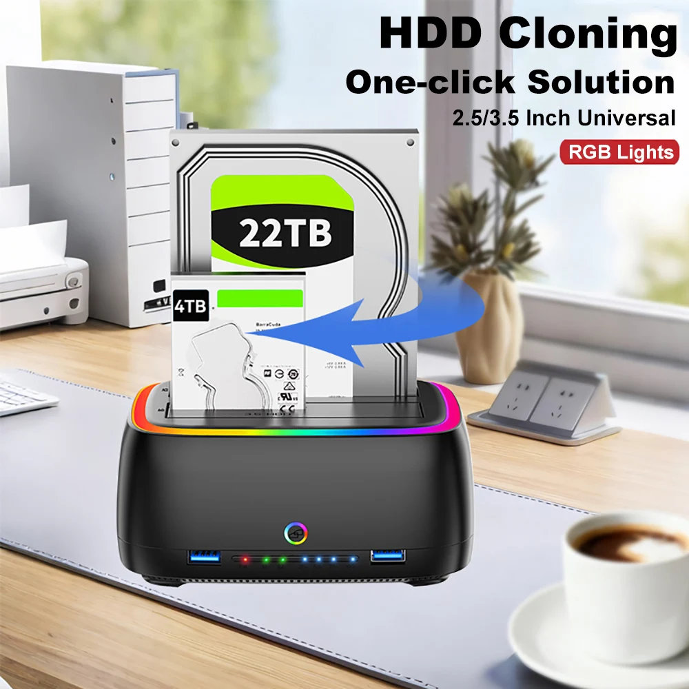 Док-станция для жесткого диска 5 Гбит/с, адаптер SATA-USB3.0 для 2,5 3,5 SSD RGB с эффектом подсветки, док-станция для жесткого диска, док-станция для жесткого диска