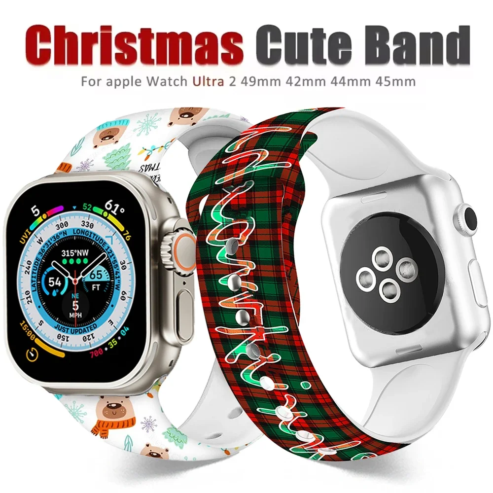 Christmas Silicone Strap For Apple Watch Ultra2 49mm 9 8 7 45mm 44 42 Cartoon Bracelet For iWatch Series6 5 4 se 38mm 40 41 Band