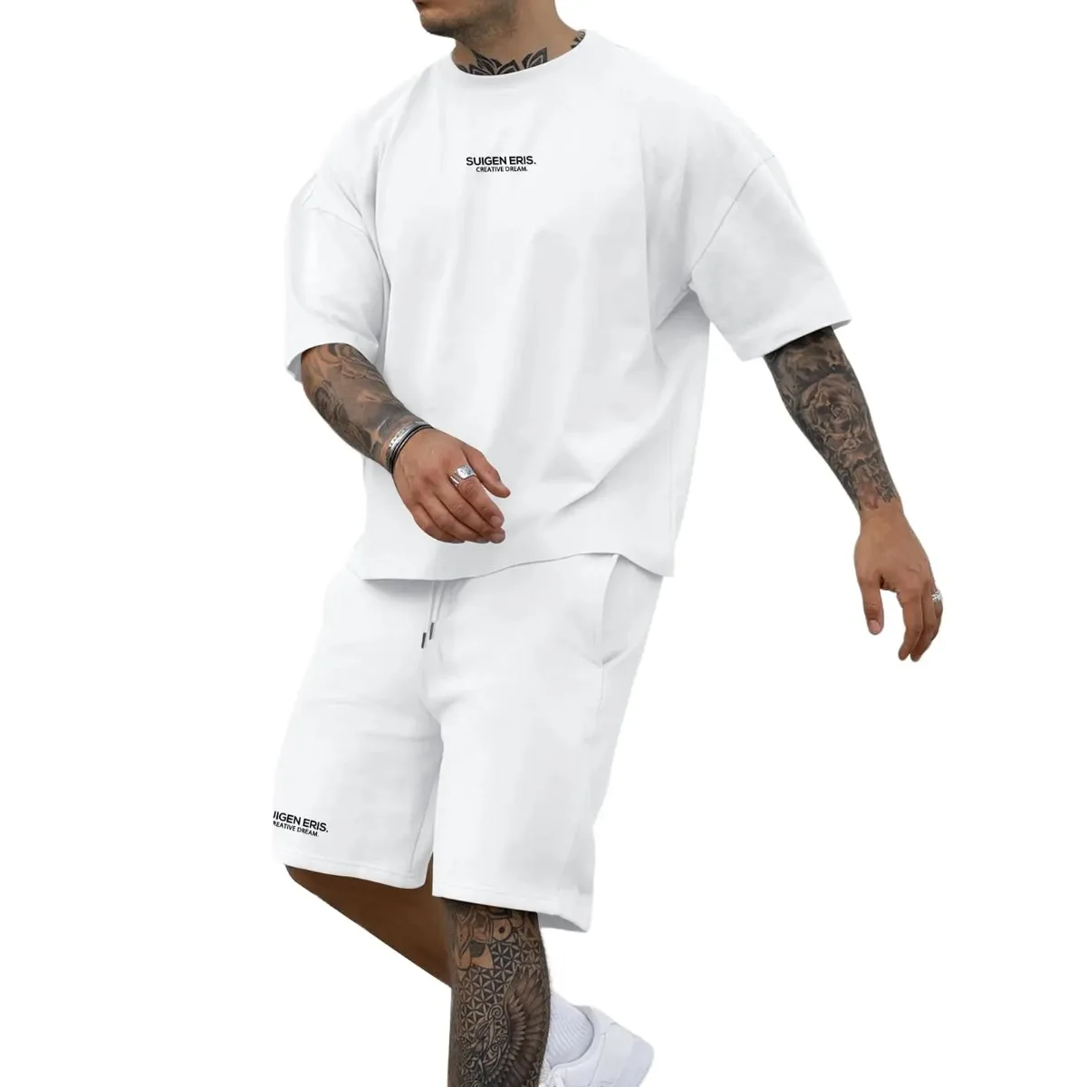 2025 moda masculina clássico carta impressão padrão masculino casual esportes solto camiseta shorts terno de duas peças tendência de rua alta legal