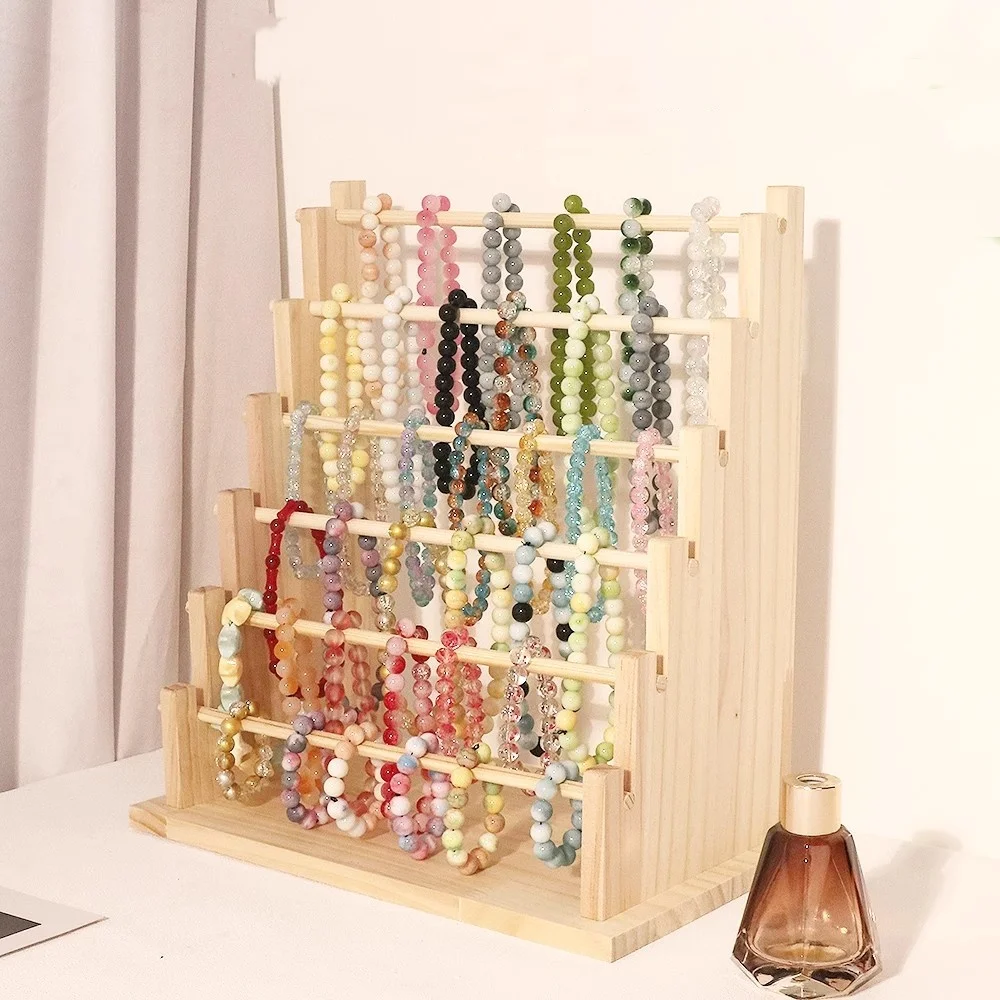 Soporte de exhibición de pulsera de madera maciza duradero, escalera multiestante, organizador de joyas de 4/6 capas, soporte de pulsera de carga fuerte