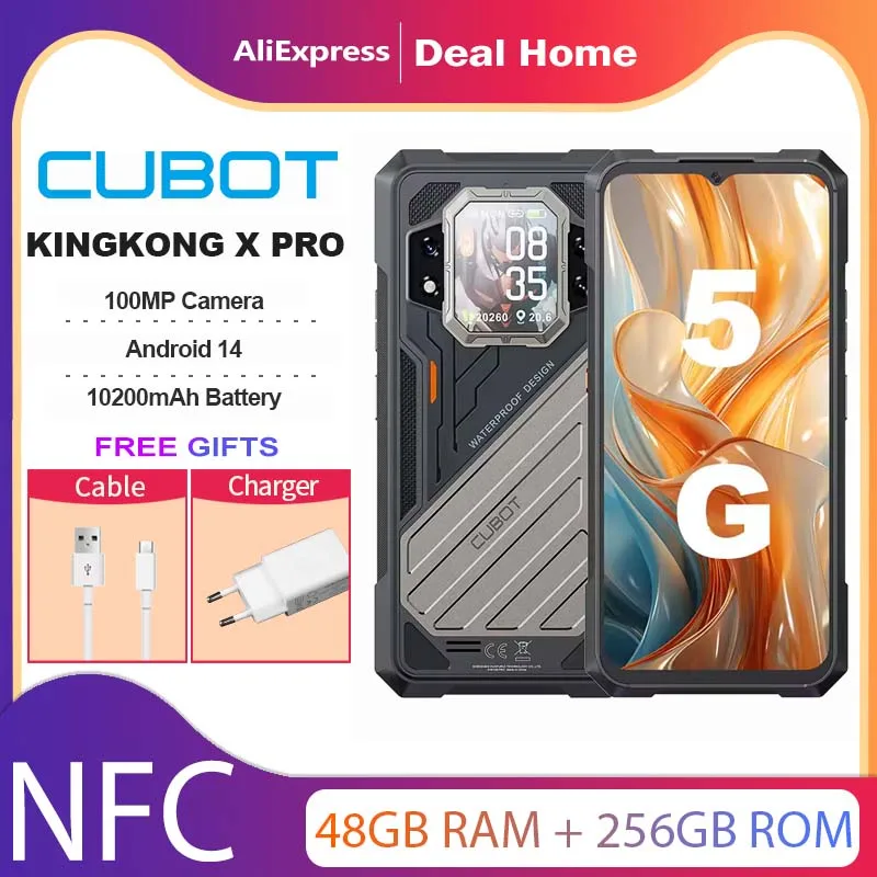 CUBOT KINGKONG X PRO، 24 جيجابايت/48 غجاب + 256 جيجابايت، 5 جيجا متين، شاشة 10200 مللي أمبير، كاميرا 144 هرتز، كاميرا 100 ميجابكسل، NFC، Android 14، نسخة عالمية