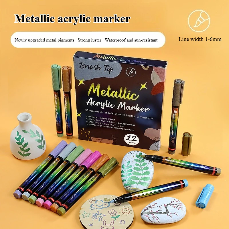 12color Metallic Acrylic Marker Set Waterproof and Sun-resistant Not Easy To Fade Stone Wood Plastic Ceramic Painting Graffiti