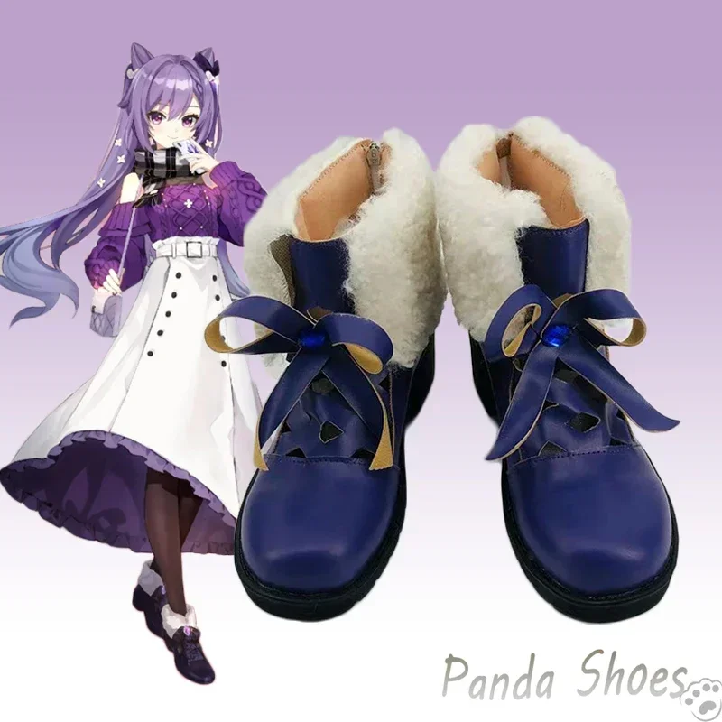 

Genshinimpact Keqing Cosplay Shoes Anime Game Cos Furry Boots Game Ke Qing Cosplay Costume Prop Shoes for Halloween Party