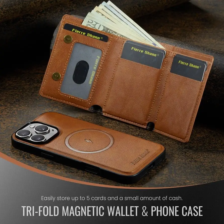 Magsafe Detachable Leather Wallet Phone Stand Case Wireless Charge Cover for iPhone 7 8 SE 16E 11 12 13 14 Plus 15 16 17 Pro Max