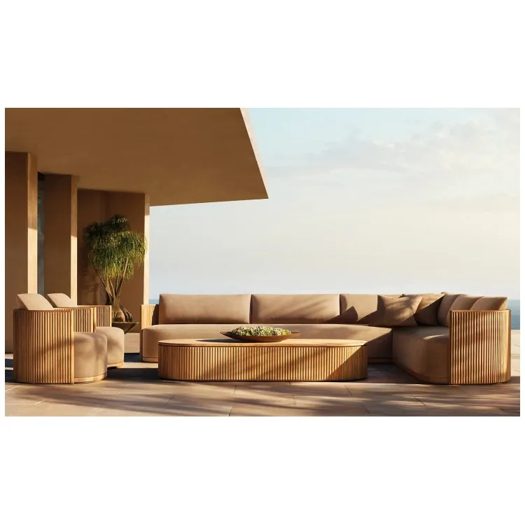

Outdoor Furniture Modular Sectional Wooden Meticulous Process Bold Curves Patio Sofa Teak Set