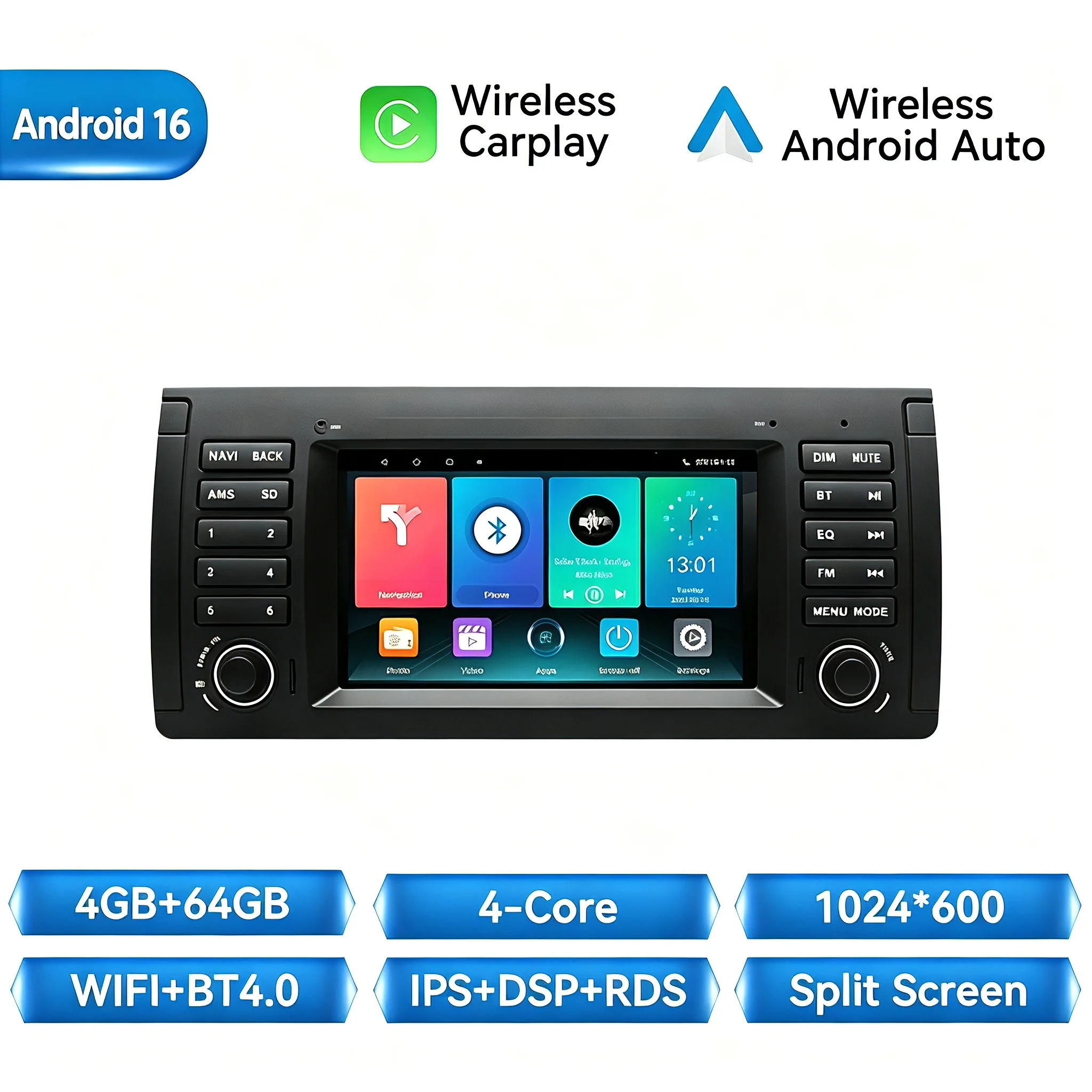 Android 14 Draadloze Carplay Auto Radio Multimedia Voor Bmw 5 Serie E39 X5 E53 M5 1996-2003 Navigatie Stereo 8Gb 128Gb Ips Gps