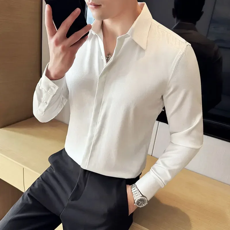 Luxury Metallic Glossy Shirts Men Casual Business Social Shirt Long Sleeve No Ironing Stage Performance Nightclub Shirt