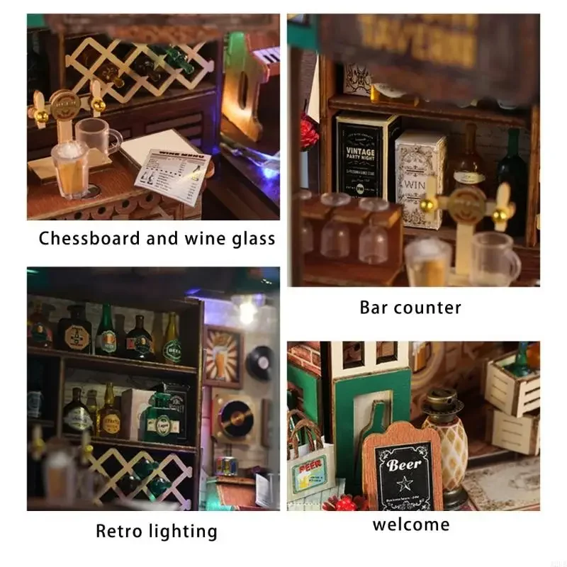 Conjunto artesanato diy, cena taverna miniatura, modelo conjunto construção casa para adultos e 15ub