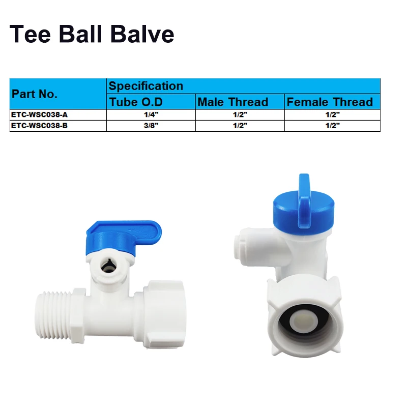 1/2\'\' Thread to 1/4 3/8 Tube Water Adapter RO Feed Ball Valve Faucet Water Filter Reverse Osmosis System for Water Purifier Tap