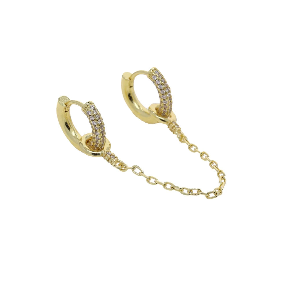 2026 New Two Side Link Chain Hoop Earring Gold Color Micro Cubic Zircons Huggies Earrings Fashion For Women Jewelry