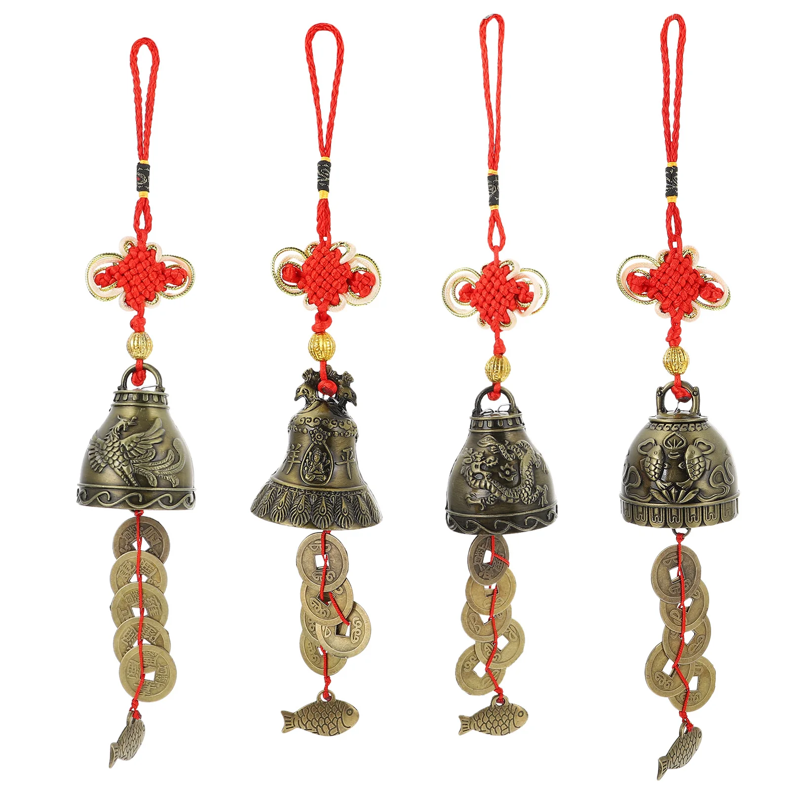 

4pcs Lucky Wind Chimes Durable Zinc Alloy Home Decor Garden Balcony Hanging Feng Shui Bells Prosperity Fortune