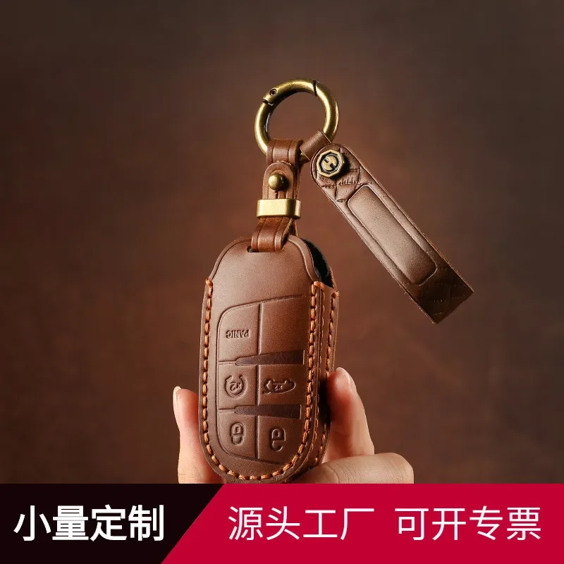 for Jeep Grand Commander Grand Cherokee Leather Car Key Case Handmade Protective Cover with Buckle