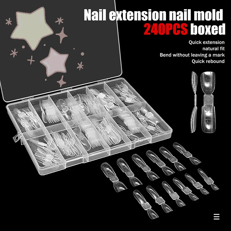 

[TW]Double Ended Nail Dual Forms 240pcs/box Reusable Square Coffin Extension Molds Gel Builder Tips Professional Salon Nail Art