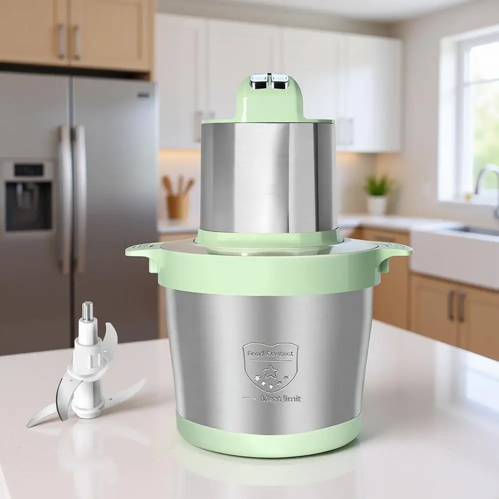 

Large Capacity Food Processor with Meat Grinder, Veggie Chopper, Stainless Steel Bowl, 3 Speeds, 4 Blades for Baby Food, Meat, O