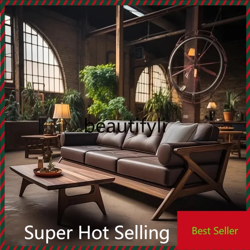 

G80 New Chinese-style simple solid wood sofa coffee table black walnut modern simple homestay villa clubhouse