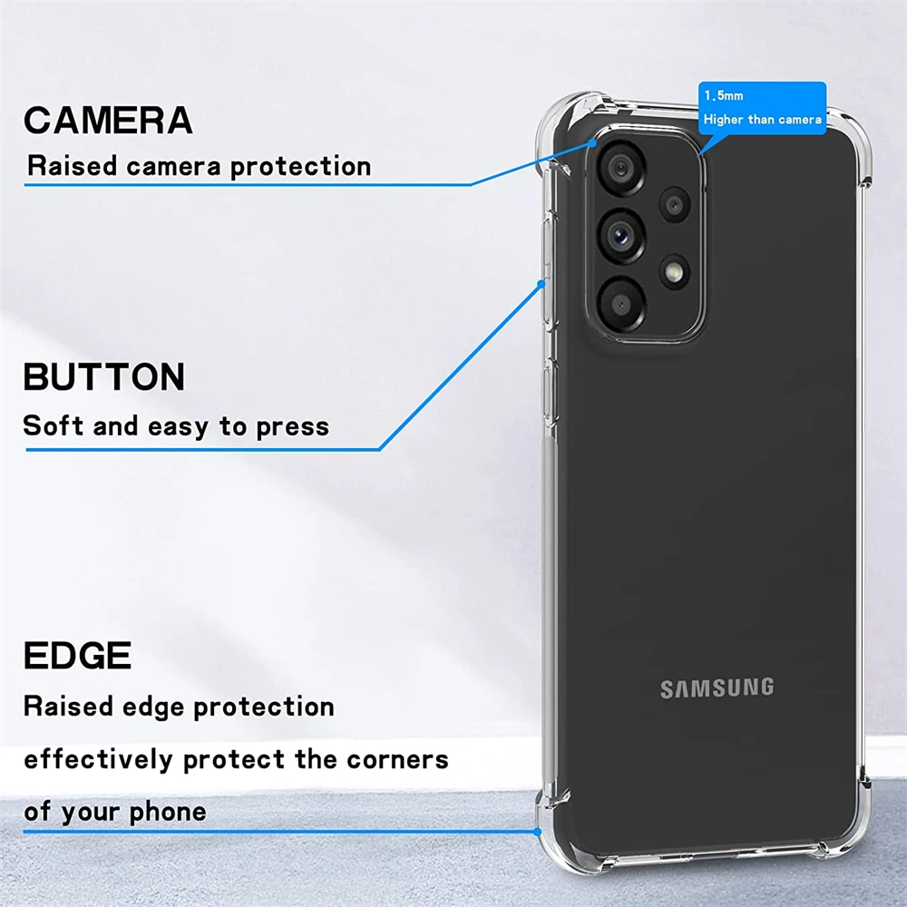 Shockproof Clear Silicone Case for  Samsung Galaxy A12 A23 A33 A53 A73 A14 A24 A34 A54 A13 A22 A32 A52 A72 5G Soft Cover Cases