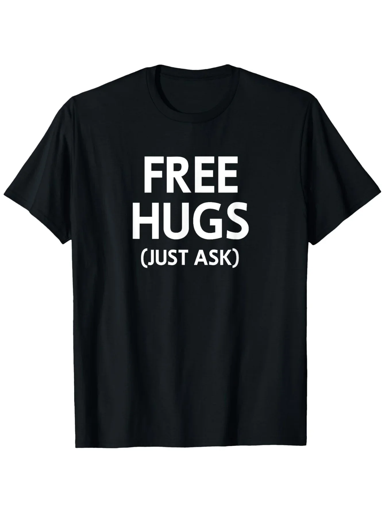 Image of Free Hugs Just Ask Joke Lustiges sarkastisches bedrucktes T-Shirt, lässiges Rundhals-Kurzarm-T-Shirt für Damen, Oberteile, Freizeitkleidung