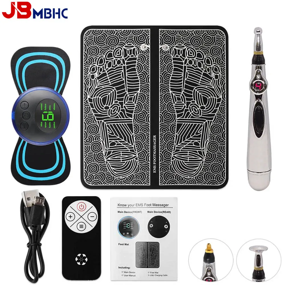 

EMS Foot Mat with Controller Electrical Muscle Stimulation Massage + Electric Neck Massager + Electronic Acupuncture Energy Pen