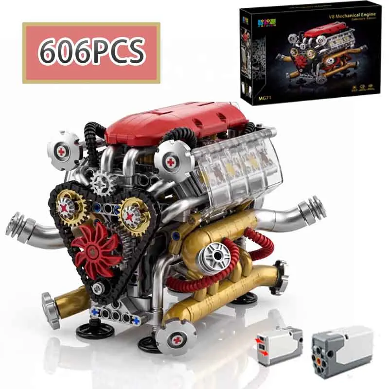 

Модель гоночного автомобиля MOC с двигателем V8, конструктор, механический набор для самостоятельной сборки, детские развивающие игрушки, украшения на день рождения