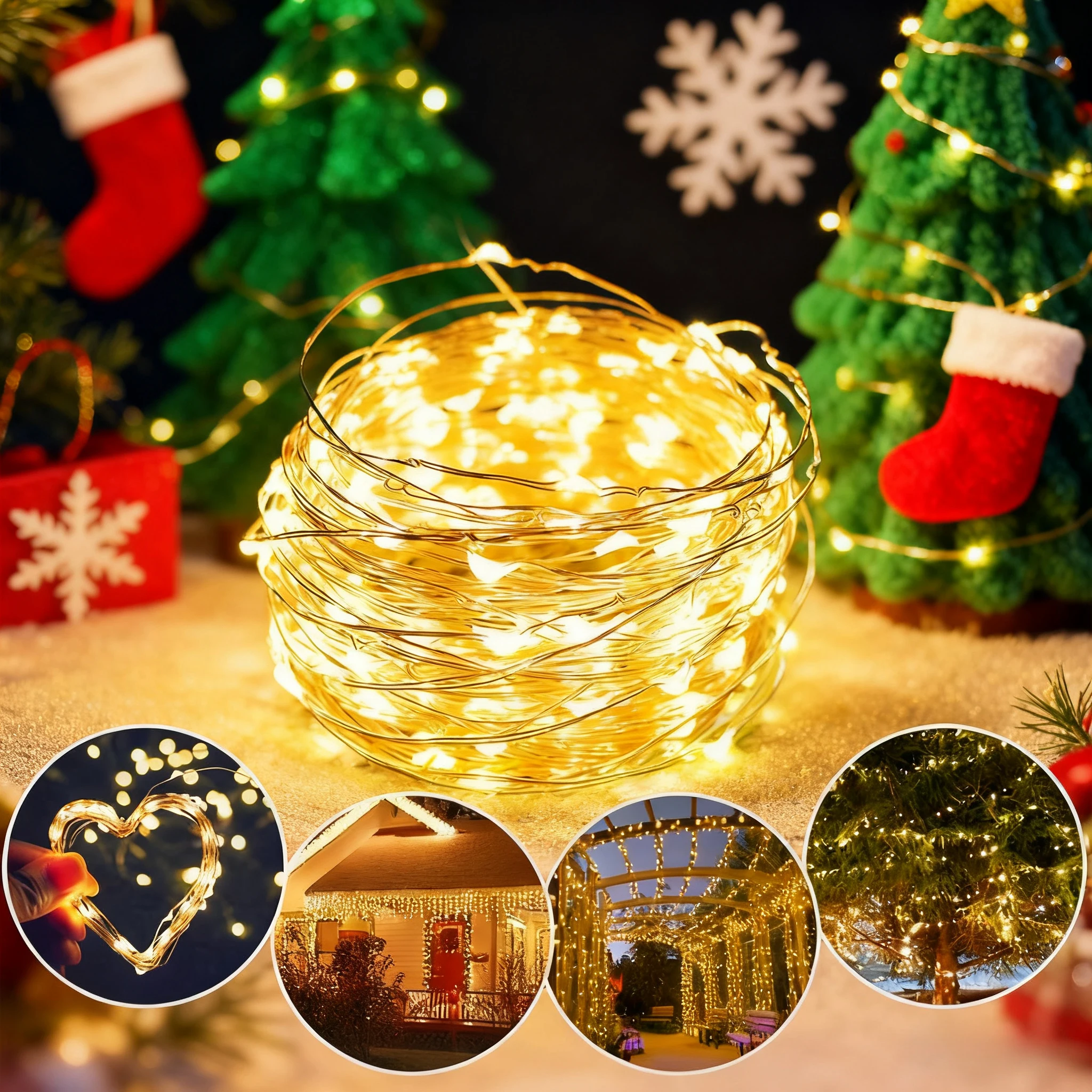 عيد الميلاد LED صور كليب سلسلة أضواء وكريستال الكرة الأسلاك النحاسية الجنية جارلاند لجدار غرفة نوم شجرة حفل زفاف الديكور #6