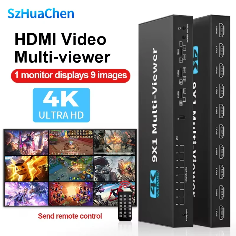 Przełącznik wieluviewerów HDMI 9x1 Bezszwowy ekran 4x1 4K HDMI 4 9 w czasie rzeczywistym Rozdzielacz ekranu 9 wejścia 1 wyjście Adapter przełącznika