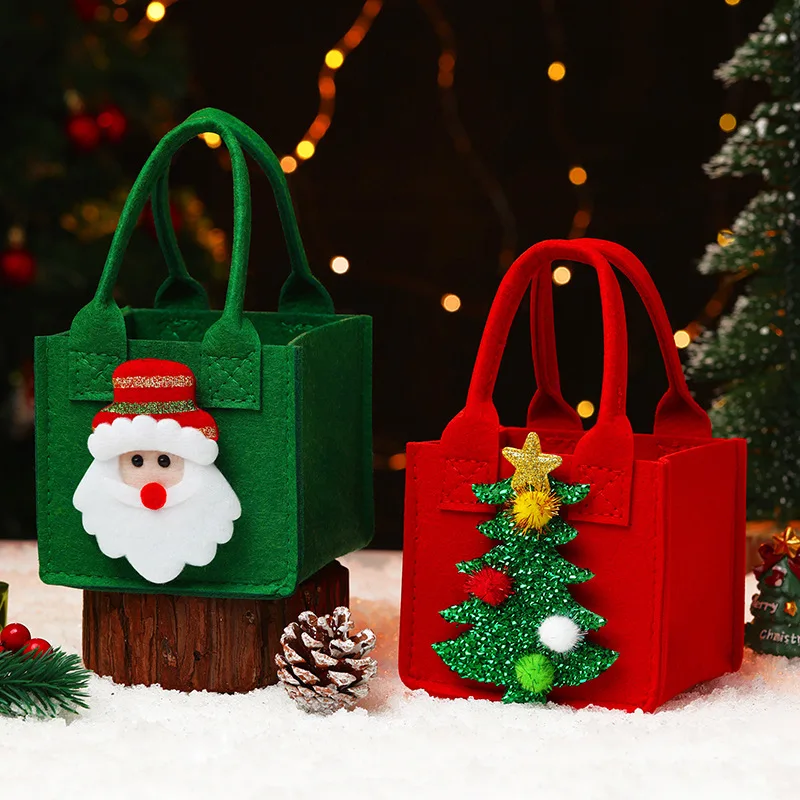 Felt Cloth Christmas Gift Bag Cute Cartoon Doll Candy Gift Apple Storage Bag New Year Christmas Eve Party Children's Decoration