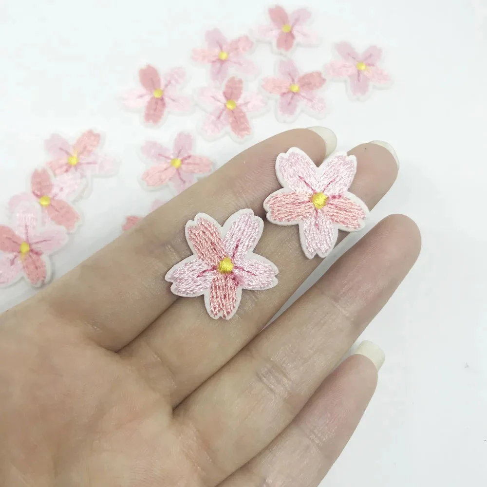 10 Piece Pink Cherry Blossom Embroidery Flower Patch DIY Decorative Clothing Bag Sewing Patch 2.5*2.5CM