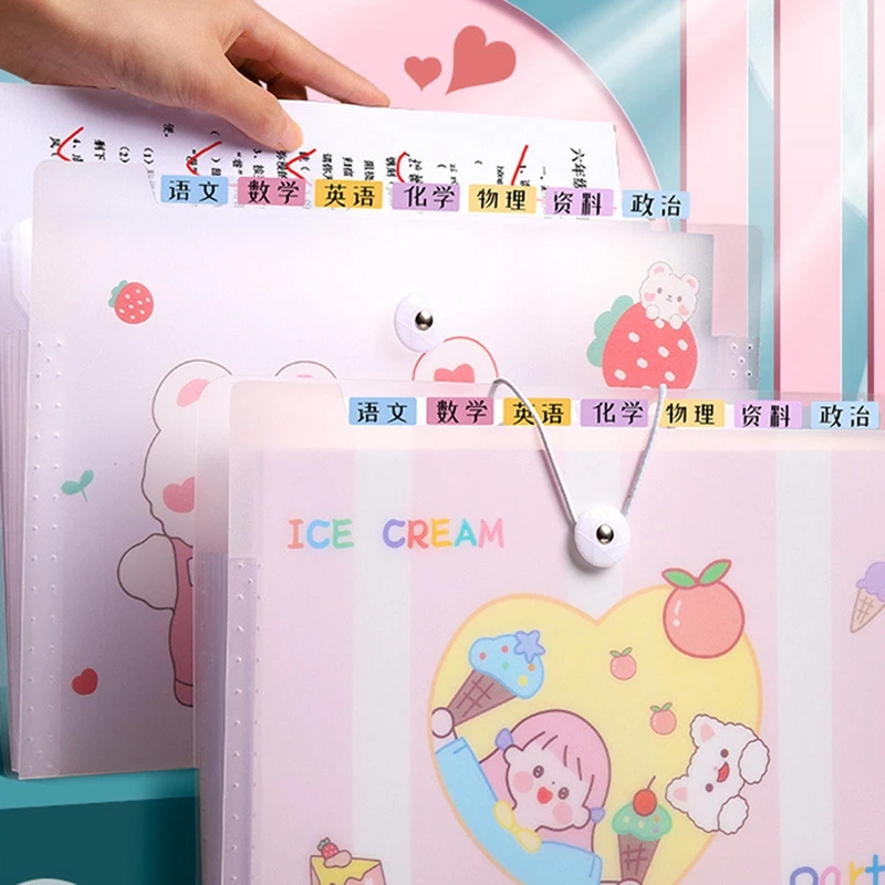 

Multi-layer A4 Expanding Wallet File Folder Rope Buckle Cartoon Organ Bag Large-capacity School Office Data Storage Organizer