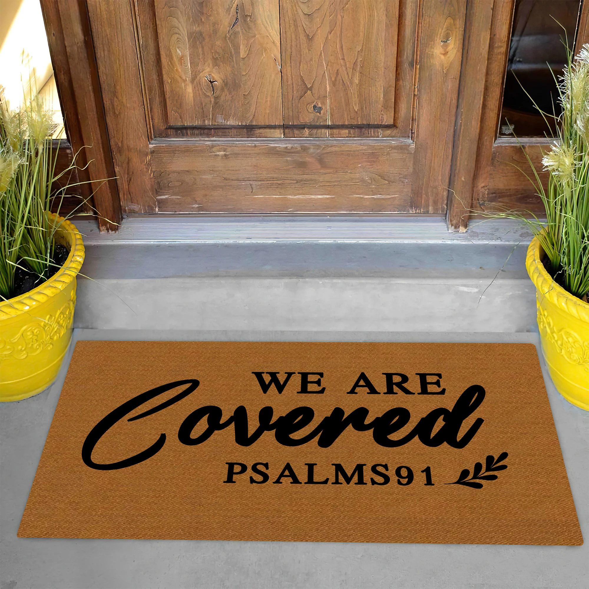 

We Are Covered Psalms 91 Doormat Non-Woven Fabric Rubber Welcome Floor Mat Religious Christian Entryway Rug for Front Door
