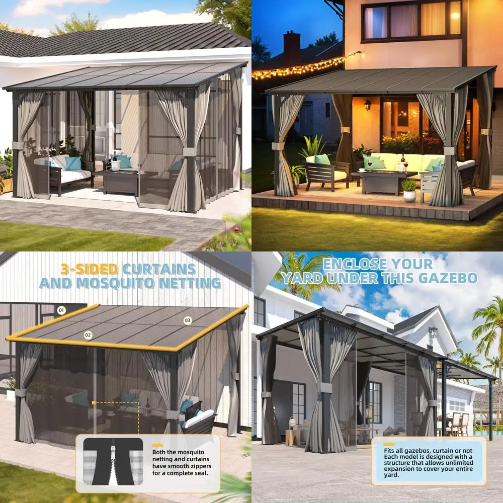 

12x10 Outdoor Patio Gazebo with Curtains, Mosquito Net, and Hard Top Pergola - Clearance Sale