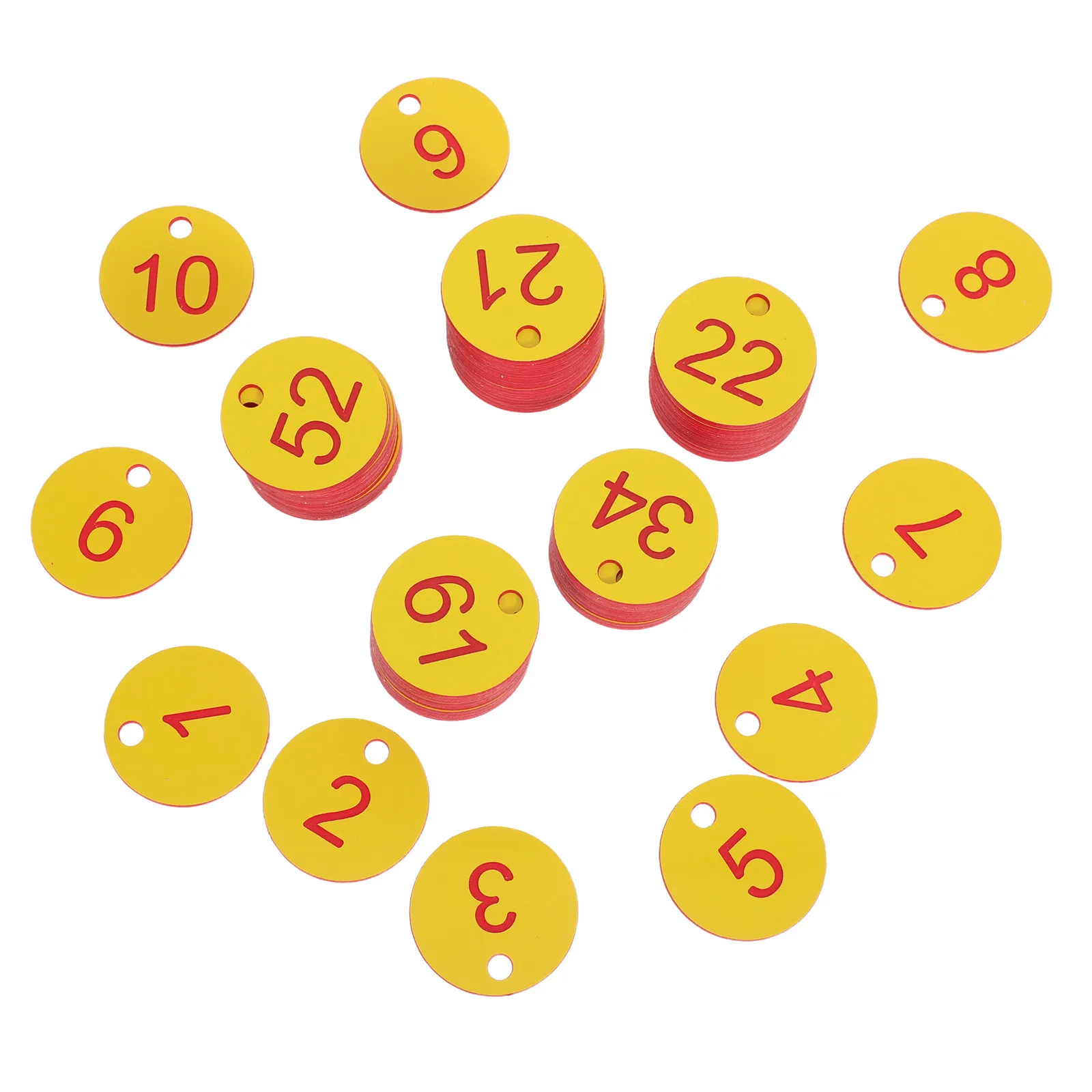 100Pcs Plastic Number Labels Numbered Round Hole Key Tags Yellow 1.4 Inch for Lockers Coat Room Restaurant Table Identification