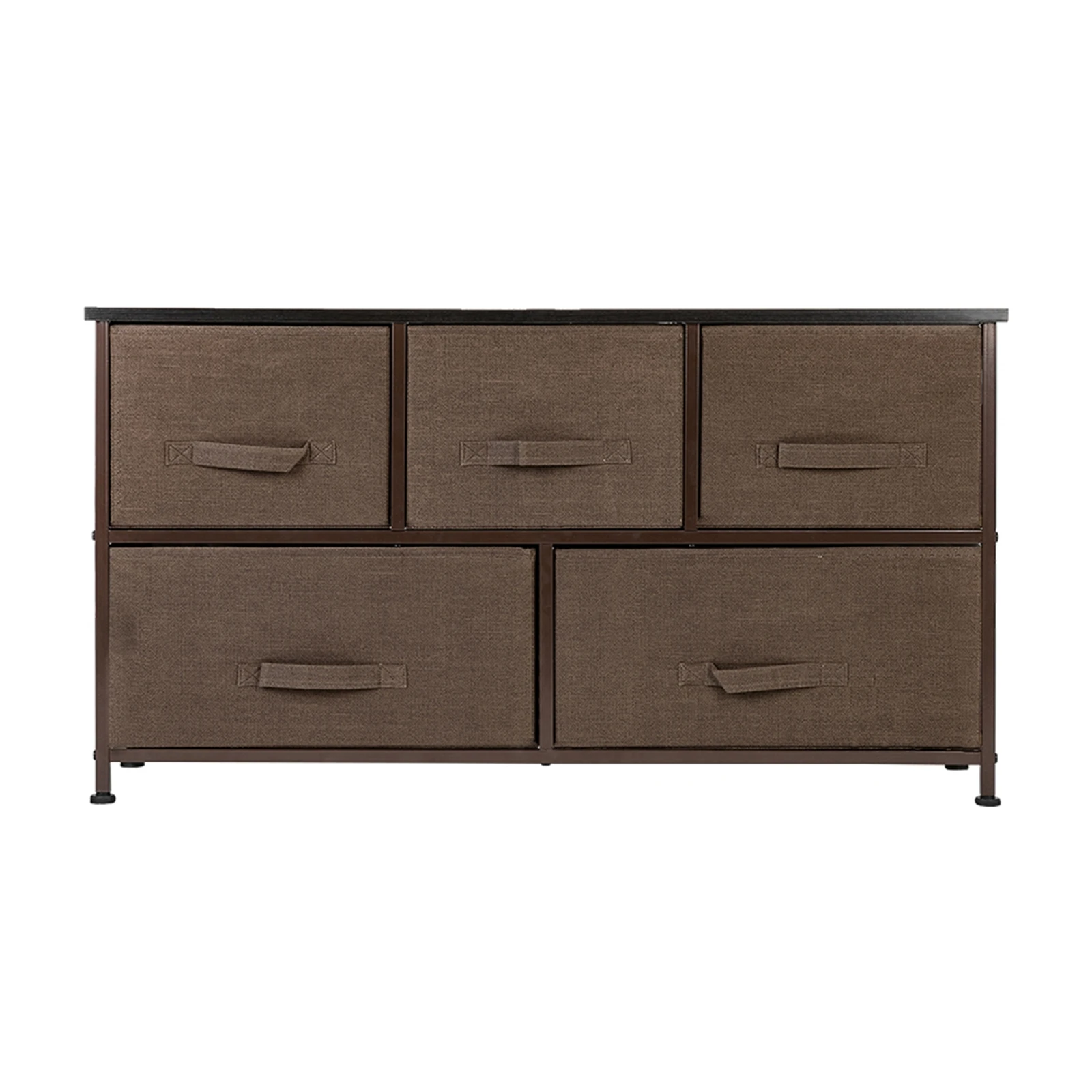 2-Tier Wide Closet Dresser, Nursery Dresser Tower With 5 Easy Pull Fabric Drawers And Metal Frame, Multi-Purpose Organizer Unit